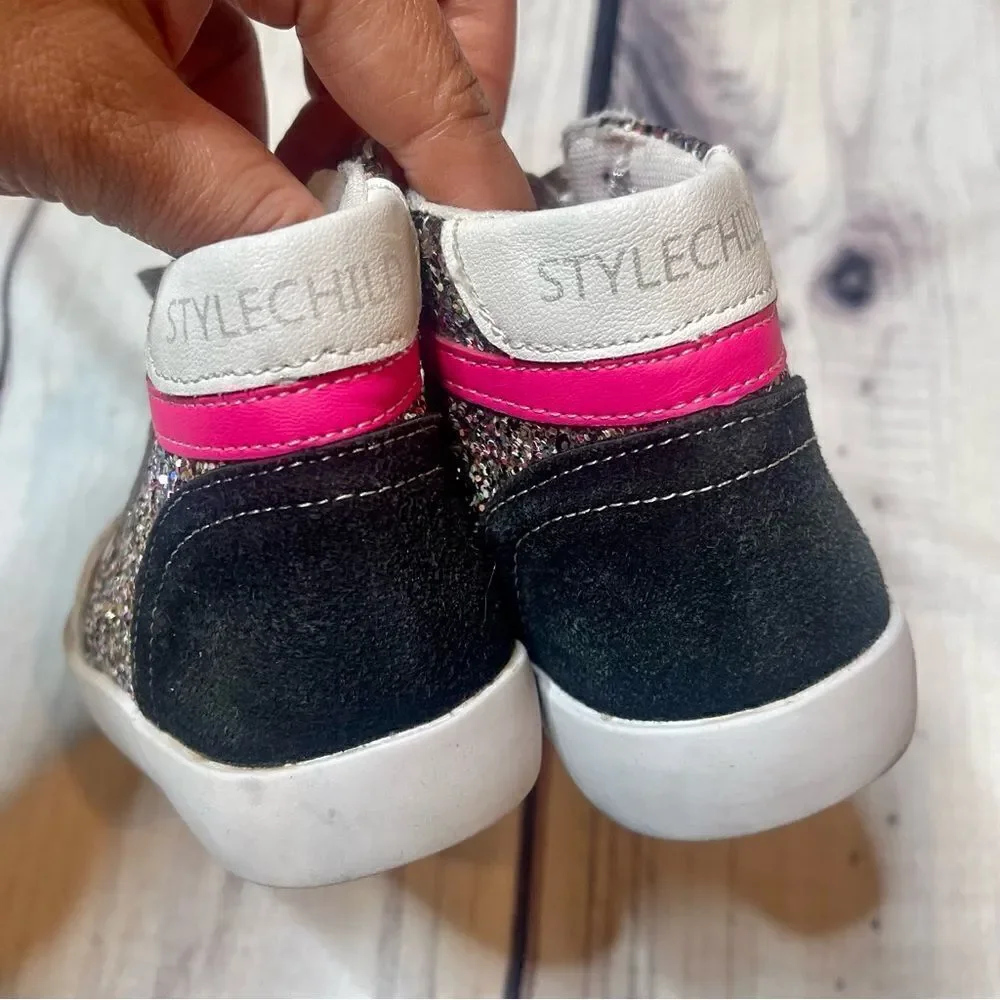 Style Child Ella High Top Sneakers Pink White &‎ Black Glitter Size EU 24 US 8